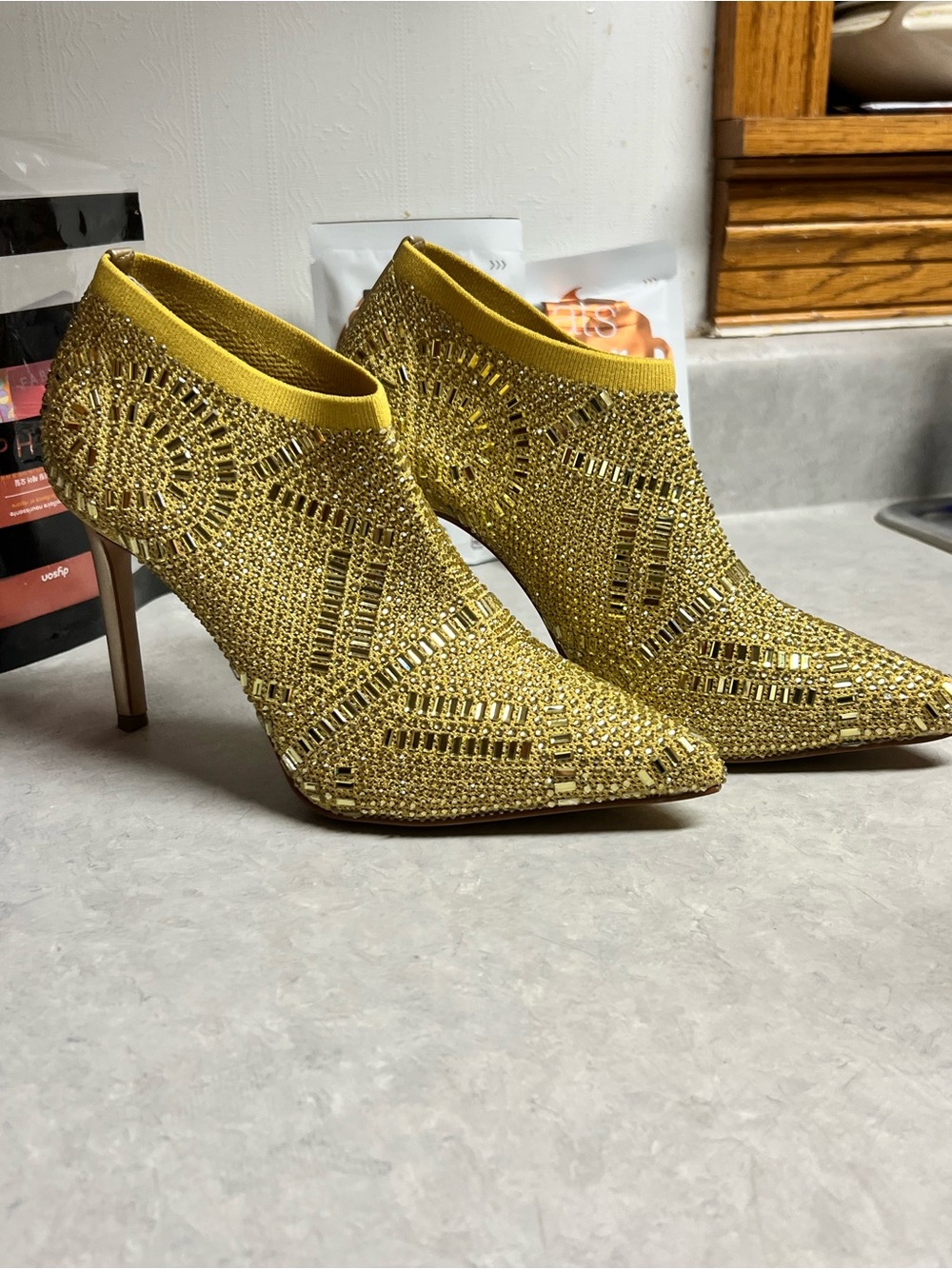Thalia Sodi Gold Crystal Pointed-Toe Stiletto Booties
